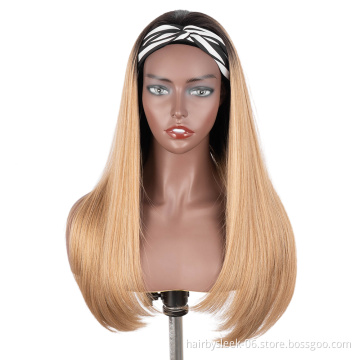 10A Fashion brand summer style factory price blonde highlight for black women Super Silk straight synthetic hair headband wig